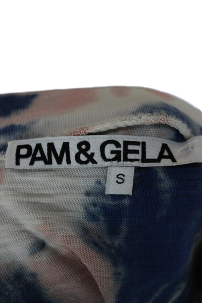 Pam & Gela Women T-Shirt Dress Blue Tie Dye Crew Neck Short Sleeve Size S