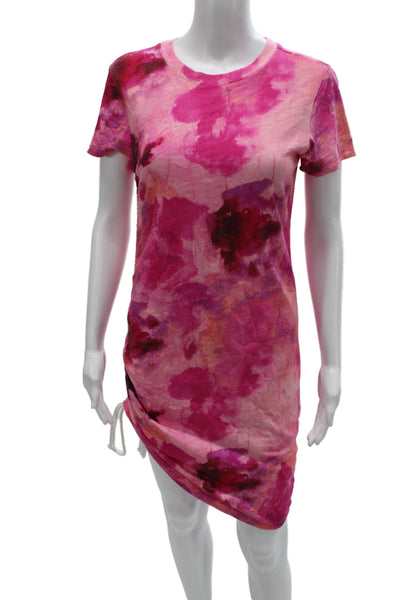 Pam & Gela Women T-Shirt Dress Pink Crew Neck Short Sleeve Above Knee Size S