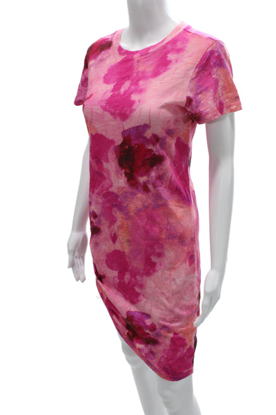 Pam & Gela Women T-Shirt Dress Pink Crew Neck Short Sleeve Above Knee Size S