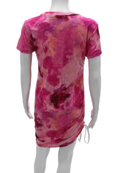 Pam & Gela Women T-Shirt Dress Pink Crew Neck Short Sleeve Above Knee Size S
