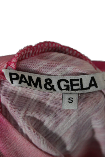 Pam & Gela Women T-Shirt Dress Pink Crew Neck Short Sleeve Above Knee Size S