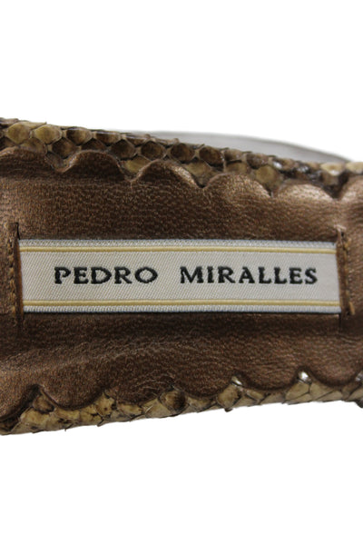 Pedro Miralles Womens Embossed Bow Detail Lace Up Sandals Shoes Brown Size 7