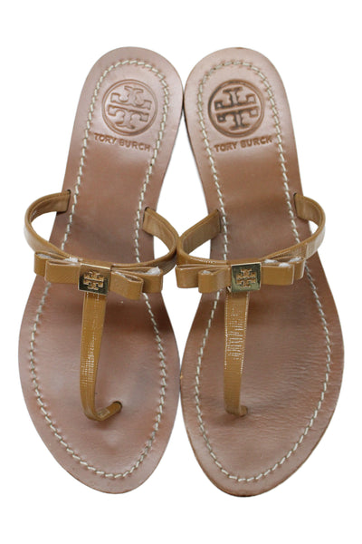 Tory Burch Womens Embellished Flats Thong Sandals Shoes Brown Size 6