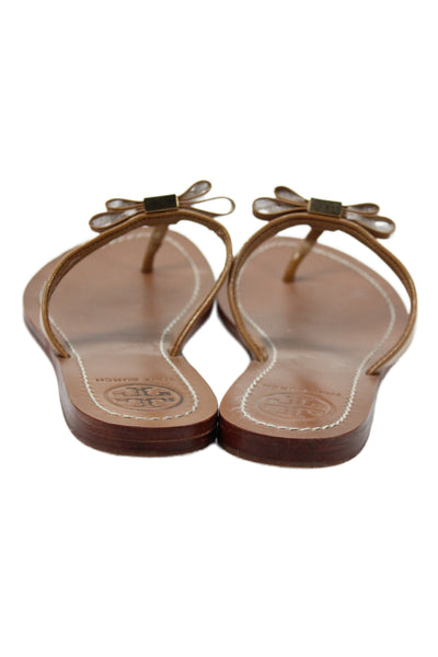 Tory Burch Womens Embellished Flats Thong Sandals Shoes Brown Size 6