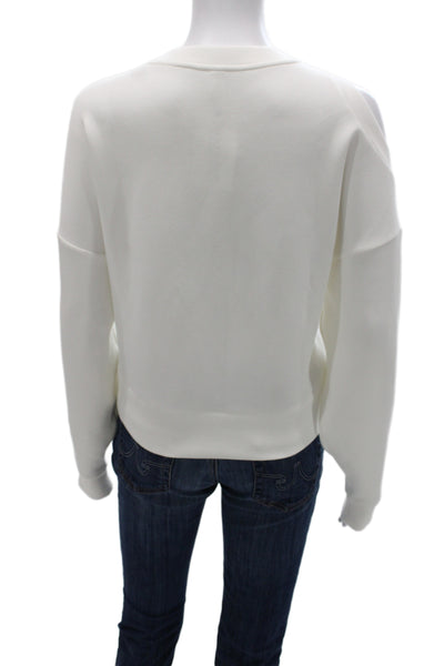 Spanx Womens Pullover Sweatshirt White Crewneck Long Sleeve Size M