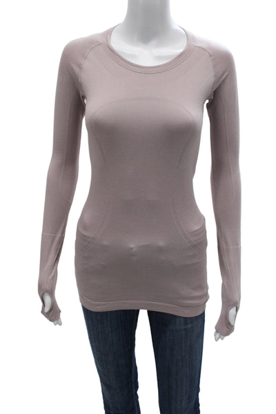 Lululemon Women Basic Long Sleeve Crew Neck Top Beige Size 2