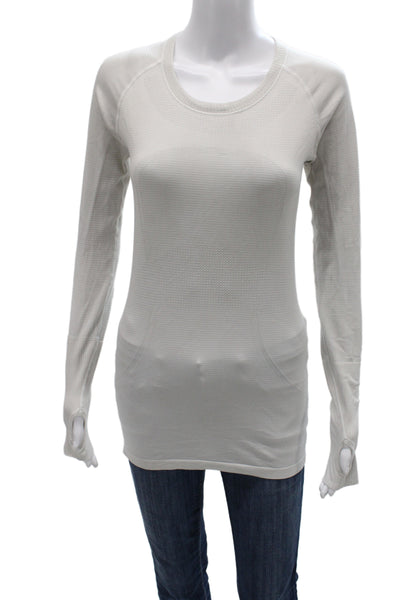 Lululemon Womens Long Sleeve Crew Neck Basic Top White Polyester Blend Size 2