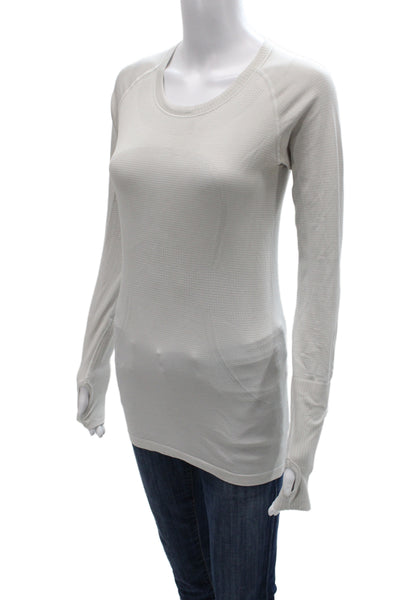 Lululemon Womens Long Sleeve Crew Neck Basic Top White Polyester Blend Size 2