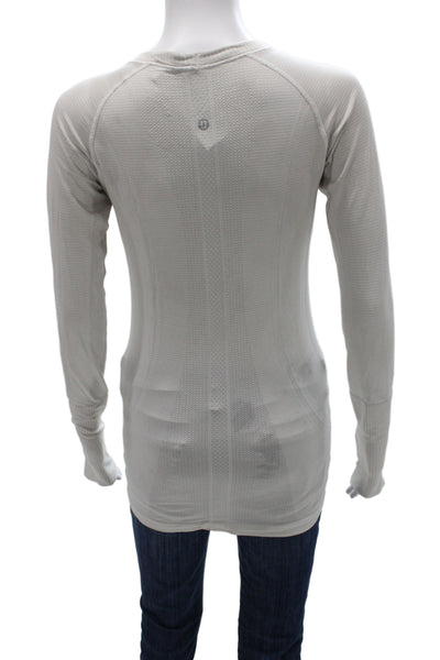 Lululemon Womens Long Sleeve Crew Neck Basic Top White Polyester Blend Size 2