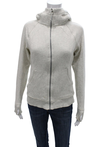 Lululemon Womens Full Zip Hoodie Gray High Neck Cotton Blend Size 6