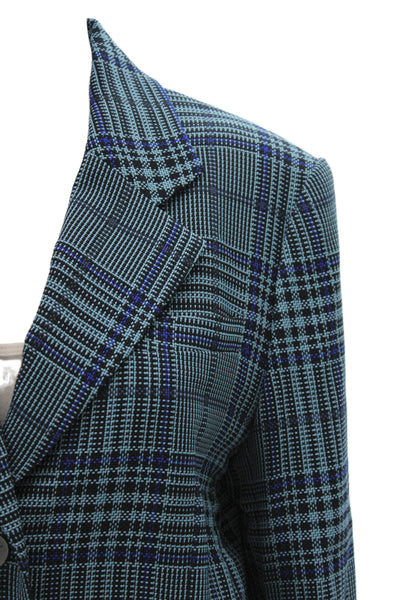 Theilma Womens Plaid Blue Collared Button Blazer Long Sleeve Size One Size