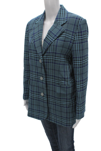 Theilma Womens Plaid Blue Collared Button Blazer Long Sleeve Size One Size