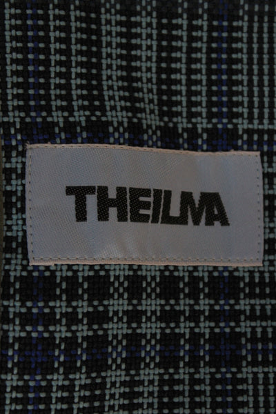 Theilma Womens Plaid Blue Collared Button Blazer Long Sleeve Size One Size