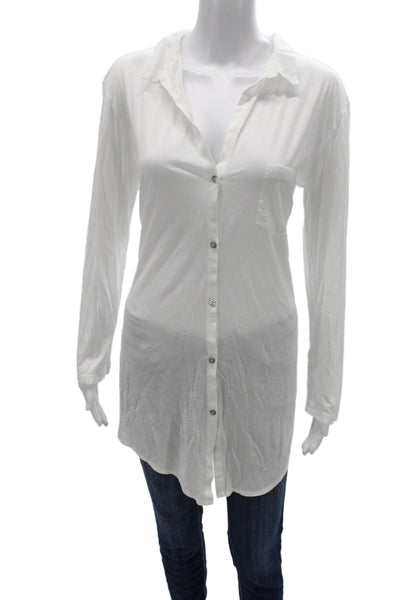 Hanro Womens White Cotton Collared Tunic Button Up Long Sleeve Size M