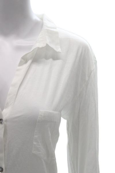 Hanro Womens White Cotton Collared Tunic Button Up Long Sleeve Size M