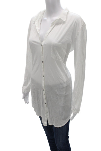 Hanro Womens White Cotton Collared Tunic Button Up Long Sleeve Size M