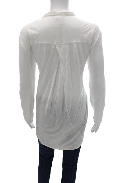 Hanro Womens White Cotton Collared Tunic Button Up Long Sleeve Size M