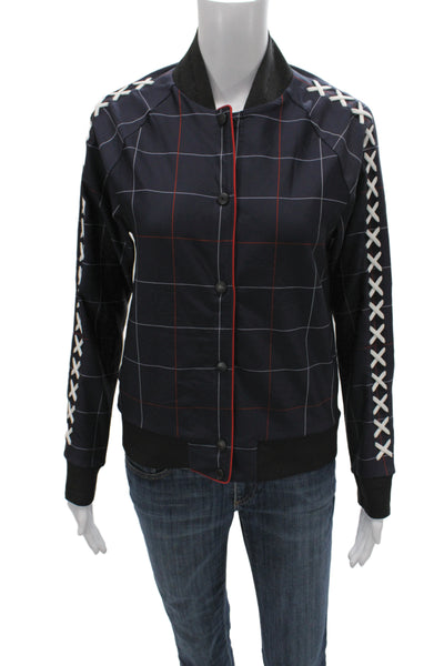 Ultracor Women Bomber Jacket Dark Blue Checked Long Sleeve High Neck Size XS