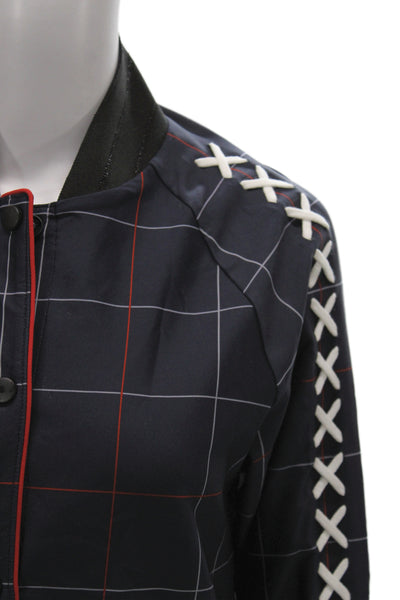 Ultracor Women Bomber Jacket Dark Blue Checked Long Sleeve High Neck Size XS