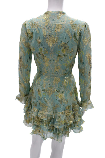 Etro Women Fit & Flare Mini Silk Floral Dress Long Sleeve High Neck Size 38
