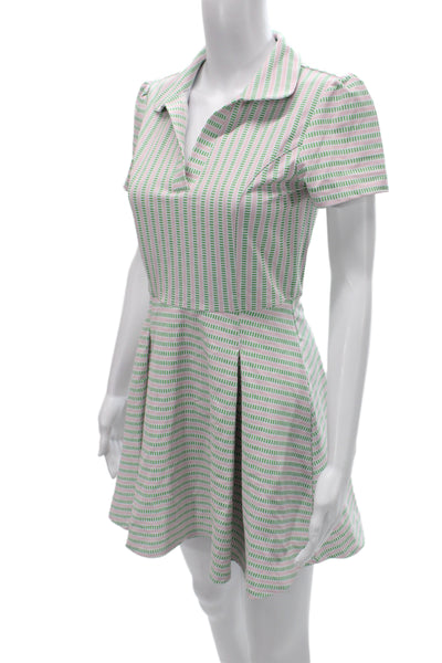 Addison Bay Women Fit & Flare Shirt Dress Green Striped Short Sleeve Size XS