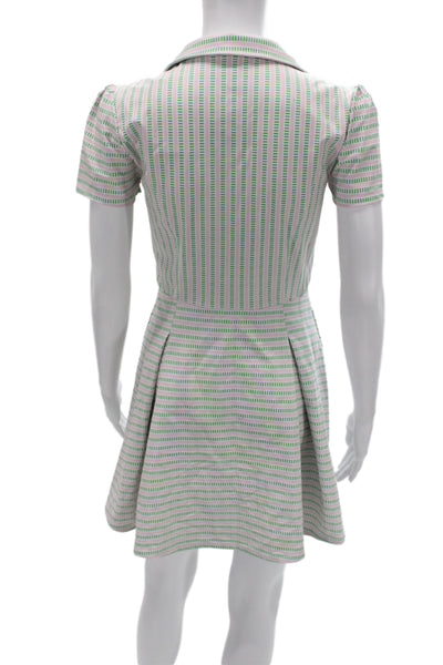 Addison Bay Women Fit & Flare Shirt Dress Green Striped Short Sleeve Size XS