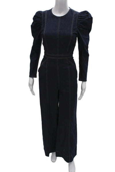Ulla Johnson Women Jumpsuit Dark Blue Solid Round Neck Long Sleeve Size 0