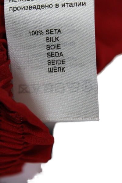Stella Jean Women Red Silk Geometric High Neck Long Sleeve Blouse Size 36