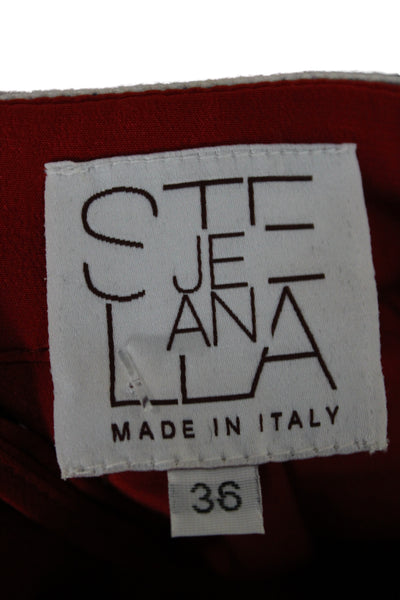 Stella Jean Women Red Silk Geometric High Neck Long Sleeve Blouse Size 36