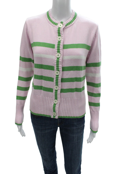 Addison Bay Unisex Striped Cotton Blend Cardigan Long Sleeve Pink Size XS