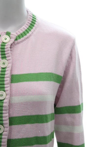 Addison Bay Unisex Striped Cotton Blend Cardigan Long Sleeve Pink Size XS