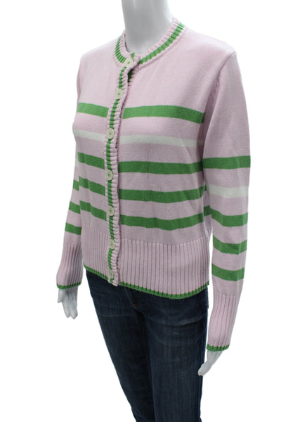 Addison Bay Unisex Striped Cotton Blend Cardigan Long Sleeve Pink Size XS