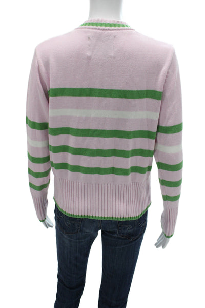Addison Bay Unisex Striped Cotton Blend Cardigan Long Sleeve Pink Size XS
