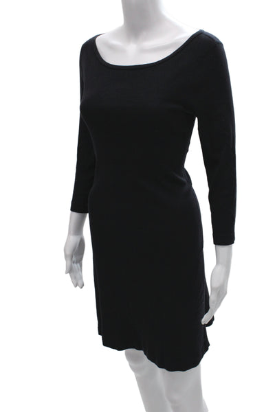 Three Dots Women Sheath Sweater Dress Black 3/4 Sleeve Cotton Solid Size S