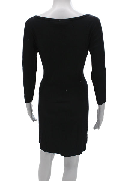 Three Dots Women Sheath Sweater Dress Black 3/4 Sleeve Cotton Solid Size S
