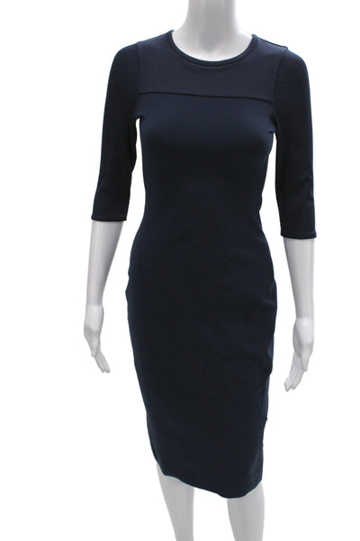 Lululemon Women Bodycon Sheath Dress Dark Blue 3/4 Sleeve Crew Neck Size S