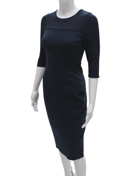 Lululemon Women Bodycon Sheath Dress Dark Blue 3/4 Sleeve Crew Neck Size S