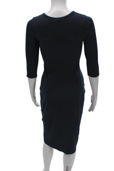 Lululemon Women Bodycon Sheath Dress Dark Blue 3/4 Sleeve Crew Neck Size S