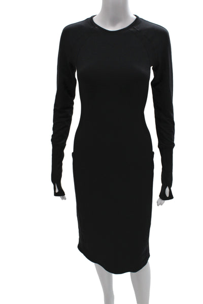 Lululemon Women Bodycon Ribbed Knit Black Crew Neck Long Sleeve Dress Size S