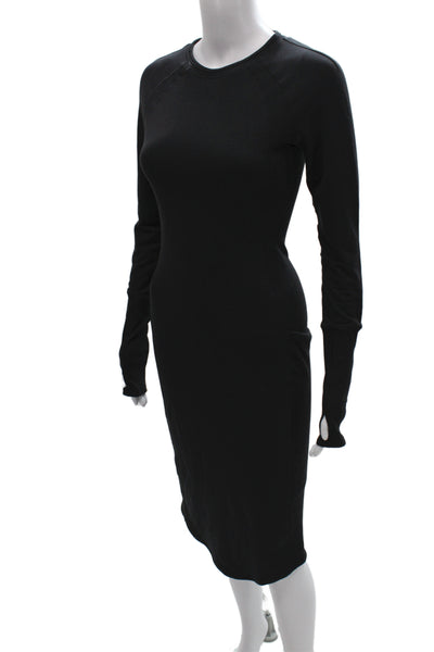 Lululemon Women Bodycon Ribbed Knit Black Crew Neck Long Sleeve Dress Size S