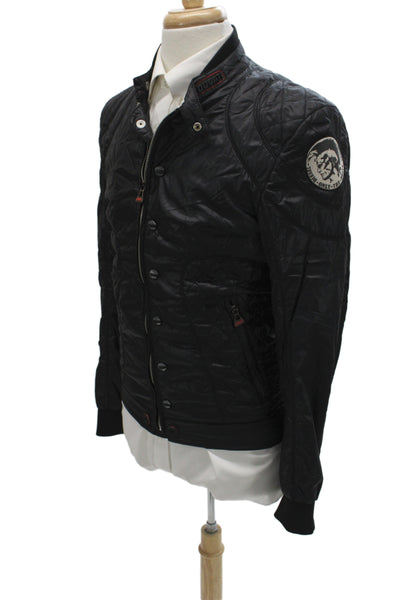 Ducati Mens Motorcycle Quilted Jacket Black Nylon Button Biker Size M