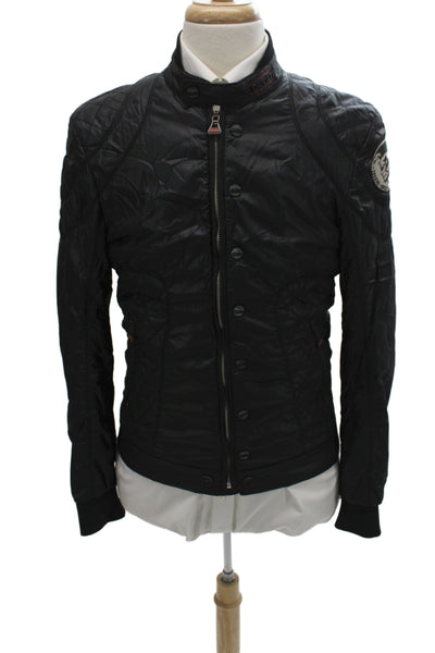 Ducati Mens Motorcycle Quilted Jacket Black Nylon Button Biker Size M