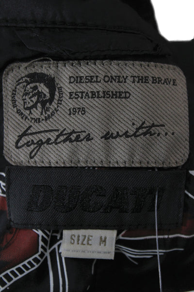 Ducati Mens Motorcycle Quilted Jacket Black Nylon Button Biker Size M
