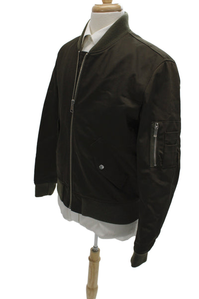 The Kooples Mens Bomber Jacket Green High Neck Button Army Long Sleeve Size L