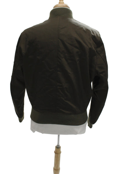 The Kooples Mens Bomber Jacket Green High Neck Button Army Long Sleeve Size L