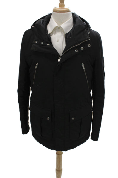Sport The Kooples Mens Black Parka High Neck Button Long Sleeve Size M