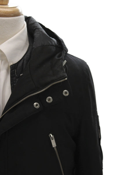 Sport The Kooples Mens Black Parka High Neck Button Long Sleeve Size M