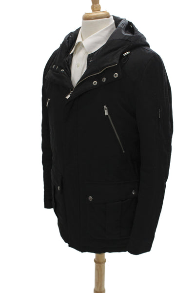 Sport The Kooples Mens Black Parka High Neck Button Long Sleeve Size M