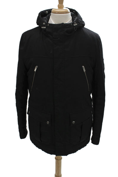 Sport The Kooples Mens Black Parka High Neck Button Long Sleeve Size M