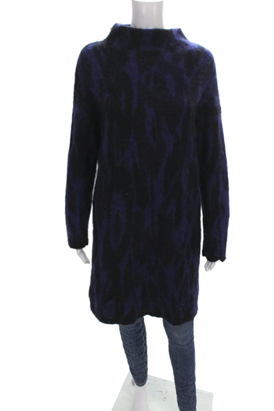 Karen Millen Unisex Dark Blue Animal Print Mock Neck Pullover Long Sleeve Size M